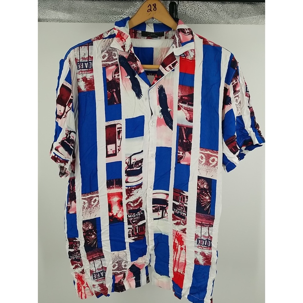No Boundaries Mens Shirt Large 42-44 Patriotic 4th‎ of July Rayon Button Up L